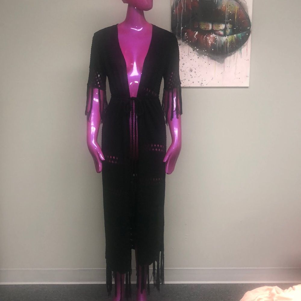 Knit crotchet long coverup